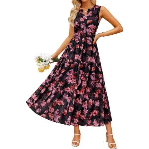 imageZESICA Womens Summer Boho Floral Sleeveless Midi Dress 2026 V Neck A Line Flowy Casual Beach Long Dresses with PocketsBlack