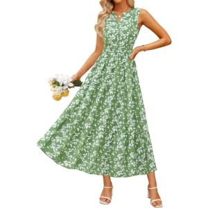 imageZESICA Womens Summer Boho Floral Sleeveless Midi Dress 2026 V Neck A Line Flowy Casual Beach Long Dresses with PocketsGreen