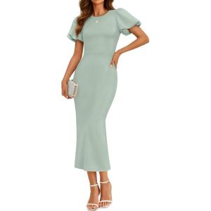 imageZESICA Womens Summer Short Sleeve Bodycon Midi Dress 2026 Spring Elegant Formal Wedding Guest Cocktail Party DressesSage