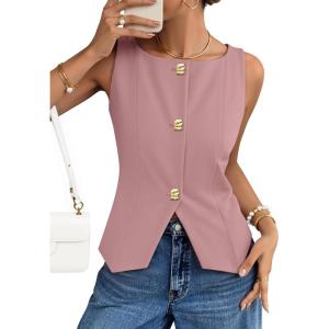 imageZESICA Womens Summer Sleeveless Suit Vest 2026 Boat Neck Button Down Formal Business Casual Trendy Work Blazer WaistcoatPink