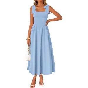 imageZESICA Womens Summer Spaghetti Strap Maxi Dress 2026 Tie Shoulder Square Neck Flowy Wedding Guest Party Beach Long DressesBlue