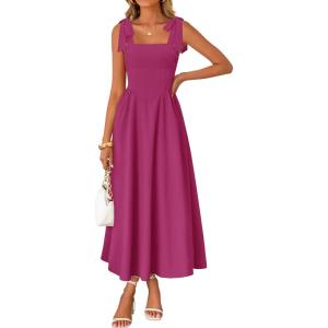 imageZESICA Womens Summer Spaghetti Strap Maxi Dress 2026 Tie Shoulder Square Neck Flowy Wedding Guest Party Beach Long DressesEggplant