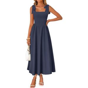 imageZESICA Womens Summer Spaghetti Strap Maxi Dress 2026 Tie Shoulder Square Neck Flowy Wedding Guest Party Beach Long DressesNavy
