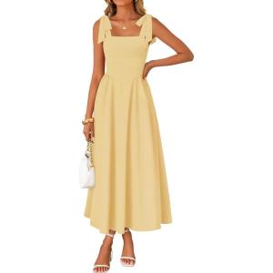 imageZESICA Womens Summer Spaghetti Strap Maxi Dress 2026 Tie Shoulder Square Neck Flowy Wedding Guest Party Beach Long DressesYellow