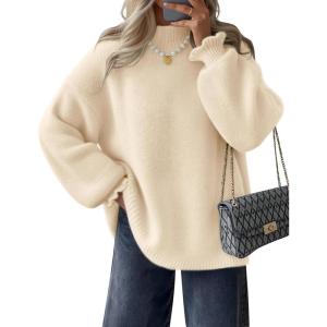 imageZESICA Womens Turtleneck Sweaters Dressy Casual Oversized Long Sleeve Knitted Chunky Pullover Sweater Jumper TopsApricot