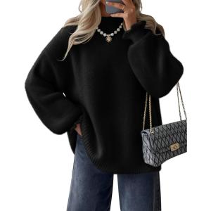 imageZESICA Womens Turtleneck Sweaters Dressy Casual Oversized Long Sleeve Knitted Chunky Pullover Sweater Jumper TopsBlack