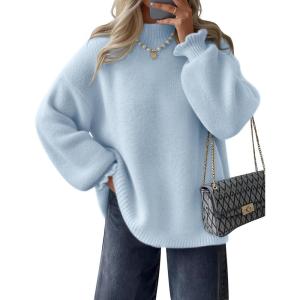 imageZESICA Womens Turtleneck Sweaters Dressy Casual Oversized Long Sleeve Knitted Chunky Pullover Sweater Jumper TopsLight Blue