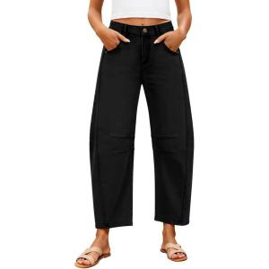 imageZISICA Womens Barrel Jeans for Women Trendy 2026 High Waisted Wide Leg Stretchy Baggy Ankle Denim Pants with PocketsBlack