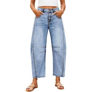 imageZISICA Womens Barrel Jeans for Women Trendy 2026 High Waisted Wide Leg Stretchy Baggy Ankle Denim Pants with PocketsLight Blue