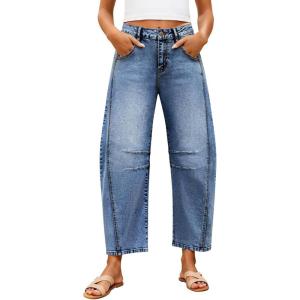 imageZISICA Womens Barrel Jeans for Women Trendy 2026 High Waisted Wide Leg Stretchy Baggy Ankle Denim Pants with PocketsMid Blue