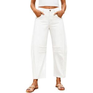 imageZISICA Womens Barrel Jeans for Women Trendy 2026 High Waisted Wide Leg Stretchy Baggy Ankle Denim Pants with PocketsWhite