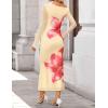 imageZESICA Womens Long Sleeve Floral Maxi Dress 2026 Fall Off Shoulder Bodycon Ruched Mesh Cocktail Wedding Guest DressesApricot
