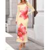 imageZESICA Womens Long Sleeve Floral Maxi Dress 2026 Fall Off Shoulder Bodycon Ruched Mesh Cocktail Wedding Guest DressesApricot