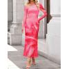 imageZESICA Womens Long Sleeve Floral Maxi Dress 2026 Fall Off Shoulder Bodycon Ruched Mesh Cocktail Wedding Guest DressesPink
