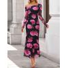 imageZESICA Womens Long Sleeve Floral Maxi Dress 2026 Fall Off Shoulder Bodycon Ruched Mesh Cocktail Wedding Guest DressesPurple