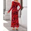 imageZESICA Womens Long Sleeve Floral Maxi Dress 2026 Fall Off Shoulder Bodycon Ruched Mesh Cocktail Wedding Guest DressesRed