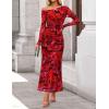 imageZESICA Womens Long Sleeve Floral Maxi Dress 2026 Fall Off Shoulder Bodycon Ruched Mesh Cocktail Wedding Guest DressesRed