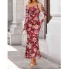 imageZESICA Womens Long Sleeve Floral Maxi Dress 2026 Fall Off Shoulder Bodycon Ruched Mesh Cocktail Wedding Guest DressesWine