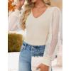 imageZESICA Womens Mesh Puff Long Sleeve Shirts 2026 Spring Trendy V Neck Ribbed Knit Sexy Going Out Tops Dressy Casual Work BlouseApricot