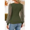 imageZESICA Womens Mesh Puff Long Sleeve Shirts 2026 Spring Trendy V Neck Ribbed Knit Sexy Going Out Tops Dressy Casual Work BlouseArmy Green