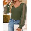 imageZESICA Womens Mesh Puff Long Sleeve Shirts 2026 Spring Trendy V Neck Ribbed Knit Sexy Going Out Tops Dressy Casual Work BlouseArmy Green