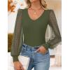 imageZESICA Womens Mesh Puff Long Sleeve Shirts 2026 Spring Trendy V Neck Ribbed Knit Sexy Going Out Tops Dressy Casual Work BlouseArmy Green