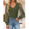 imageZESICA Womens Mesh Puff Long Sleeve Shirts 2026 Spring Trendy V Neck Ribbed Knit Sexy Going Out Tops Dressy Casual Work BlouseArmy Green
