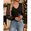 imageZESICA Womens Mesh Puff Long Sleeve Shirts 2026 Spring Trendy V Neck Ribbed Knit Sexy Going Out Tops Dressy Casual Work BlouseBlack