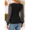 imageZESICA Womens Mesh Puff Long Sleeve Shirts 2026 Spring Trendy V Neck Ribbed Knit Sexy Going Out Tops Dressy Casual Work BlouseBlack