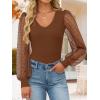 imageZESICA Womens Mesh Puff Long Sleeve Shirts 2026 Spring Trendy V Neck Ribbed Knit Sexy Going Out Tops Dressy Casual Work BlouseBrown