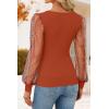 imageZESICA Womens Mesh Puff Long Sleeve Shirts 2026 Spring Trendy V Neck Ribbed Knit Sexy Going Out Tops Dressy Casual Work BlouseBurnt Orange