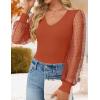 imageZESICA Womens Mesh Puff Long Sleeve Shirts 2026 Spring Trendy V Neck Ribbed Knit Sexy Going Out Tops Dressy Casual Work BlouseBurnt Orange