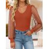 imageZESICA Womens Mesh Puff Long Sleeve Shirts 2026 Spring Trendy V Neck Ribbed Knit Sexy Going Out Tops Dressy Casual Work BlouseBurnt Orange