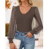 imageZESICA Womens Mesh Puff Long Sleeve Shirts 2026 Spring Trendy V Neck Ribbed Knit Sexy Going Out Tops Dressy Casual Work BlouseCoffee
