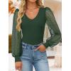 imageZESICA Womens Mesh Puff Long Sleeve Shirts 2026 Spring Trendy V Neck Ribbed Knit Sexy Going Out Tops Dressy Casual Work BlouseDark Green