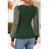 imageZESICA Womens Mesh Puff Long Sleeve Shirts 2026 Spring Trendy V Neck Ribbed Knit Sexy Going Out Tops Dressy Casual Work BlouseDark Green