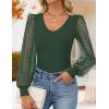 imageZESICA Womens Mesh Puff Long Sleeve Shirts 2026 Spring Trendy V Neck Ribbed Knit Sexy Going Out Tops Dressy Casual Work BlouseDark Green