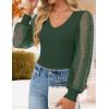imageZESICA Womens Mesh Puff Long Sleeve Shirts 2026 Spring Trendy V Neck Ribbed Knit Sexy Going Out Tops Dressy Casual Work BlouseDark Green
