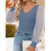 imageZESICA Womens Mesh Puff Long Sleeve Shirts 2026 Spring Trendy V Neck Ribbed Knit Sexy Going Out Tops Dressy Casual Work BlouseDusty Blue