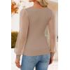 imageZESICA Womens Mesh Puff Long Sleeve Shirts 2026 Spring Trendy V Neck Ribbed Knit Sexy Going Out Tops Dressy Casual Work BlouseKhaki
