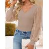 imageZESICA Womens Mesh Puff Long Sleeve Shirts 2026 Spring Trendy V Neck Ribbed Knit Sexy Going Out Tops Dressy Casual Work BlouseKhaki