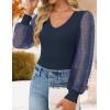 imageZESICA Womens Mesh Puff Long Sleeve Shirts 2026 Spring Trendy V Neck Ribbed Knit Sexy Going Out Tops Dressy Casual Work BlouseNavy Blue