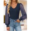 imageZESICA Womens Mesh Puff Long Sleeve Shirts 2026 Spring Trendy V Neck Ribbed Knit Sexy Going Out Tops Dressy Casual Work BlouseNavy Blue