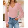 imageZESICA Womens Mesh Puff Long Sleeve Shirts 2026 Spring Trendy V Neck Ribbed Knit Sexy Going Out Tops Dressy Casual Work BlousePink