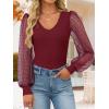 imageZESICA Womens Mesh Puff Long Sleeve Shirts 2026 Spring Trendy V Neck Ribbed Knit Sexy Going Out Tops Dressy Casual Work BlouseWine Red