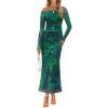 imageZESICA Womens Long Sleeve Floral Maxi Dress 2026 Fall Off Shoulder Bodycon Ruched Mesh Cocktail Wedding Guest DressesGreen