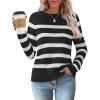 imageZESICA Womens Long Sleeve Lightweight Striped Tops 2026 Fall Crewneck Ribbed Knit ShirtsBlack