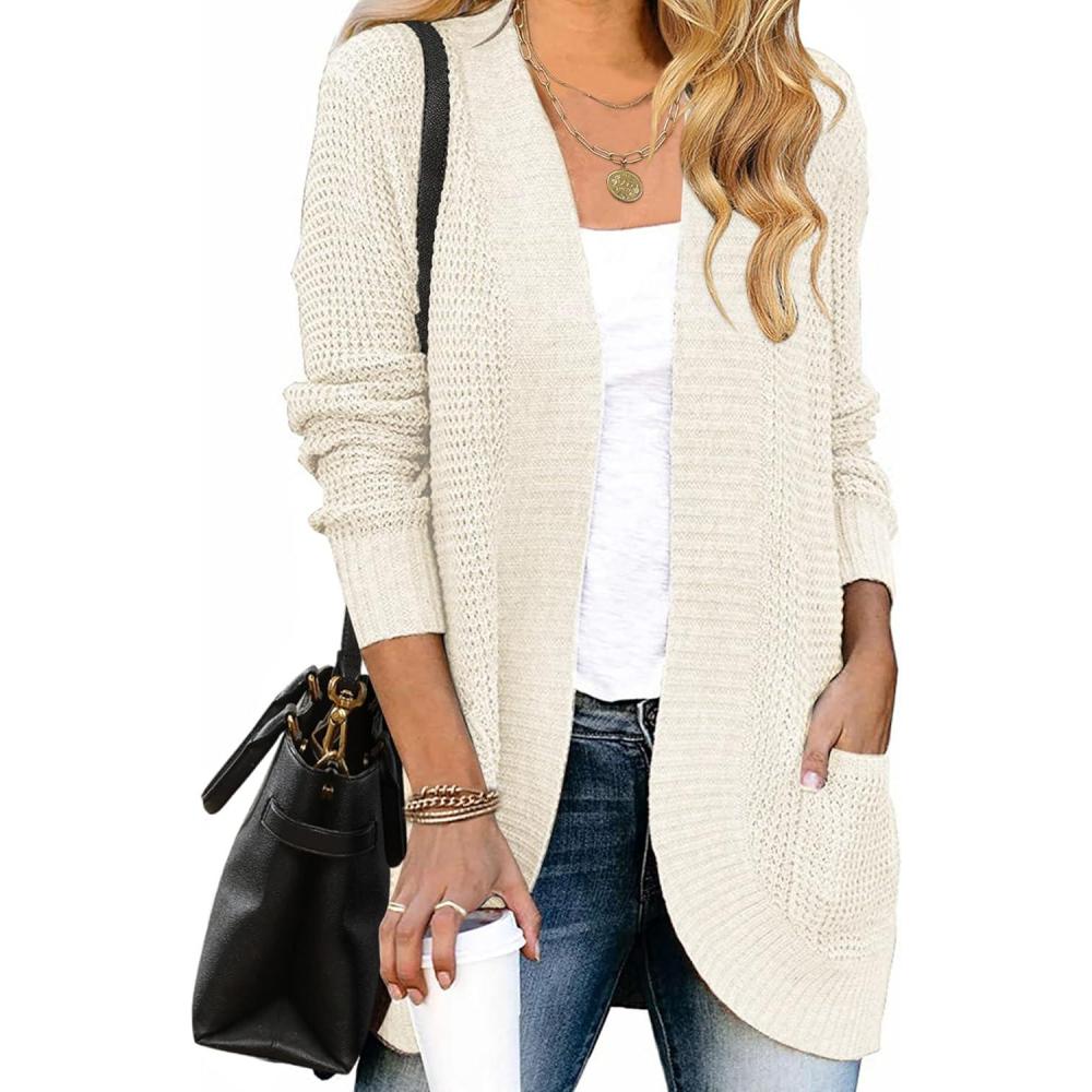 imageZESICA Womens Fall Winter 2026 Long Sleeve Open Front Casual Lightweight Soft Knit Cardigan Sweater OuterwearApricot