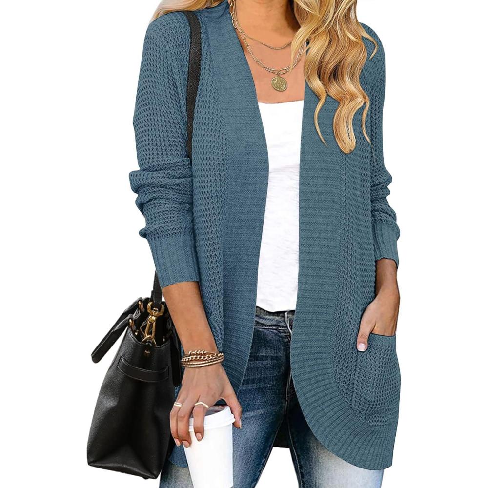 imageZESICA Womens Fall Winter 2026 Long Sleeve Open Front Casual Lightweight Soft Knit Cardigan Sweater OuterwearDustyblue
