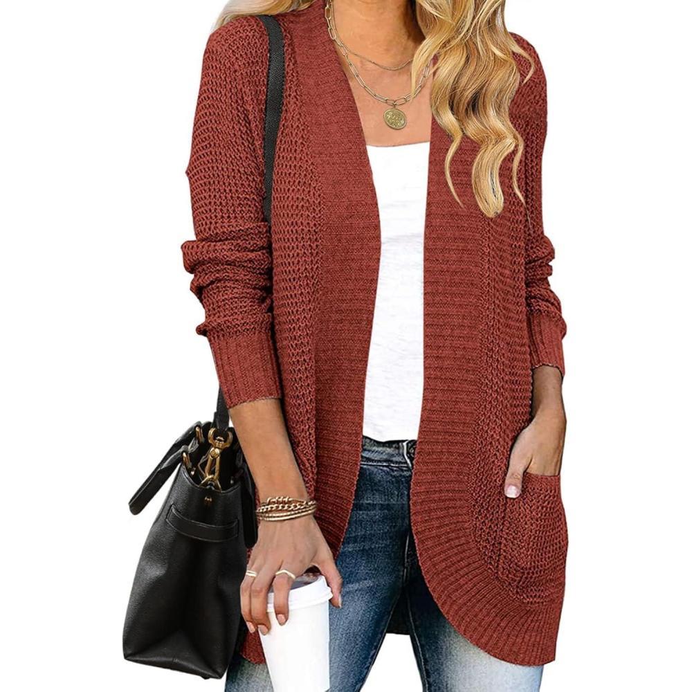 imageZESICA Womens Fall Winter 2026 Long Sleeve Open Front Casual Lightweight Soft Knit Cardigan Sweater OuterwearRust